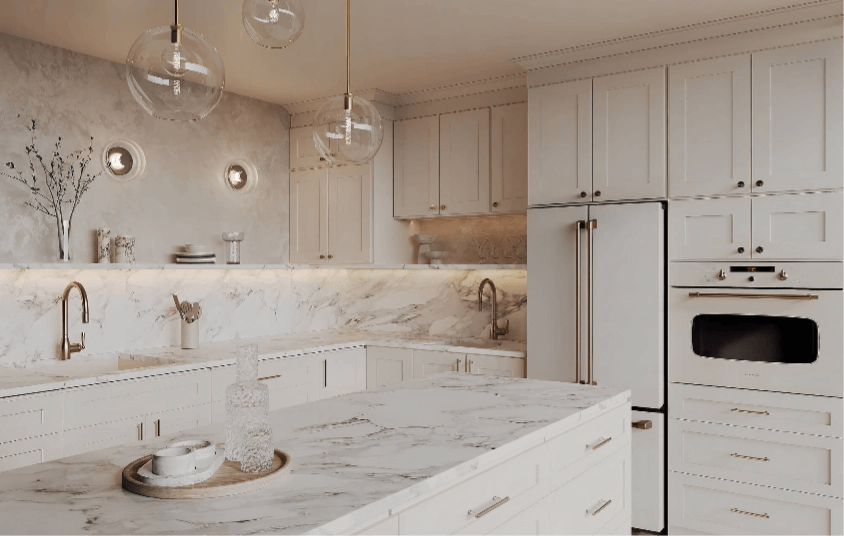 Champagne Maple Shaker — Matrix cabinets finish, code AZ